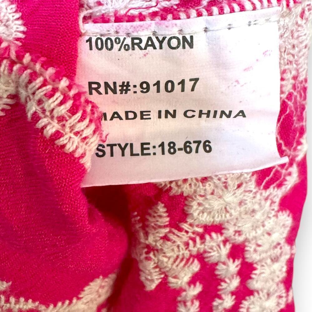 🍀Solitaire Embroidered Floral Bell Sleeve Peasant Boho Top Fuchsia Pink Womens S - Picture 9 of 11